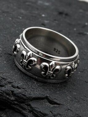 Fleur De Lis Spinner Ring: 925 Sterling Silver Fidget Band